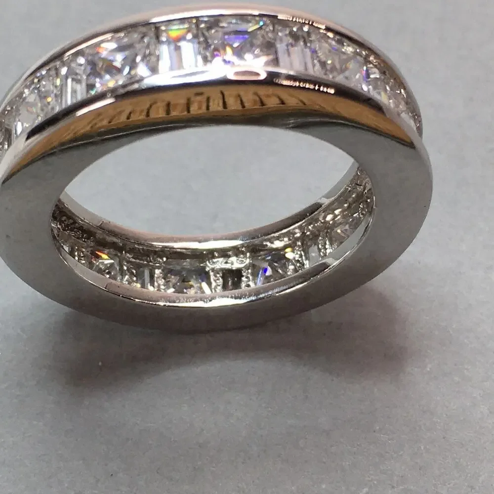 Radiant Rhodium On Sterling Silver Channel Set Cubic Zirconia 2mm Band Ring Sz 9